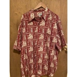 Roundtree and Yorke Red Large Hawaiian Lightweight Silk Short Sleeve Shirt